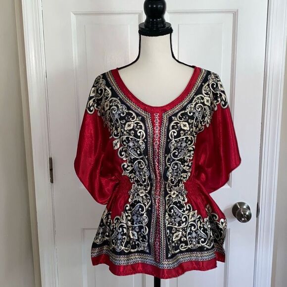 🔥3/$20🔥 HeartSoul satin printed peplum blouse size M - Picture 1 of 11